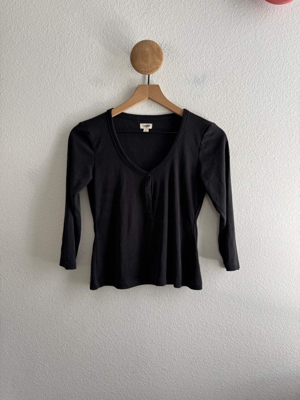 L'Agence Black 3/4 Sleeve Henley Shirt